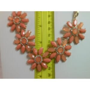 Stunning Vintage Estate Rhinestone Crystal Peach Coral Flower Necklace